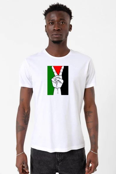 Free Hand Palestine Flag Beyaz Erkek Bisikletyaka Tshirt ürün görseli