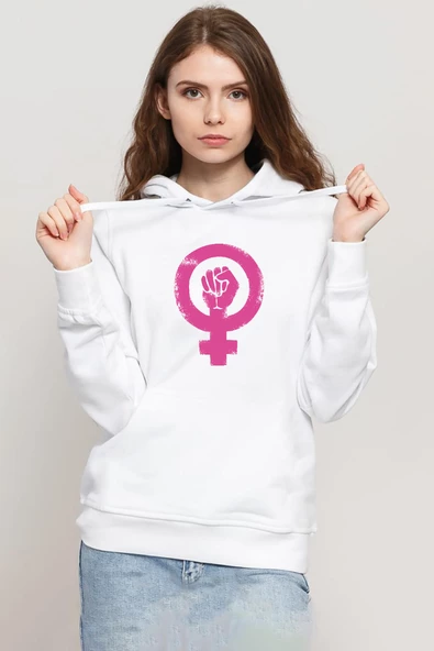 Vintage Purple Venus Symbol Hand Beyaz Kadın 3ip Kapşonlu Sweatshirt