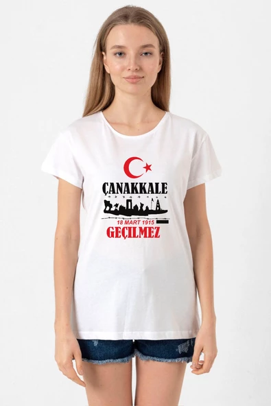 18 Mart Çanakkale Geçilmez Beyaz Kadın Bisikletyaka Tshirt