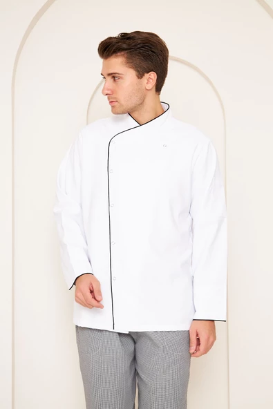 Aşçı Beyaz Ceket Beyaz Siyah Detaylı