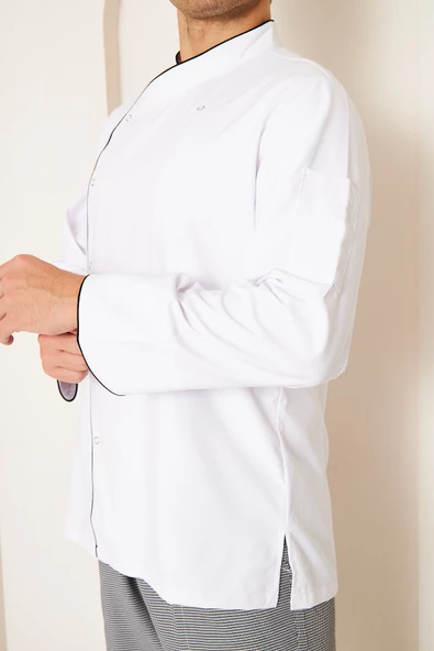 Aşçı Beyaz Ceket Beyaz Siyah Detaylı - 7