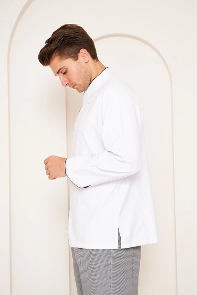 Aşçı Beyaz Ceket Beyaz Siyah Detaylı - 5