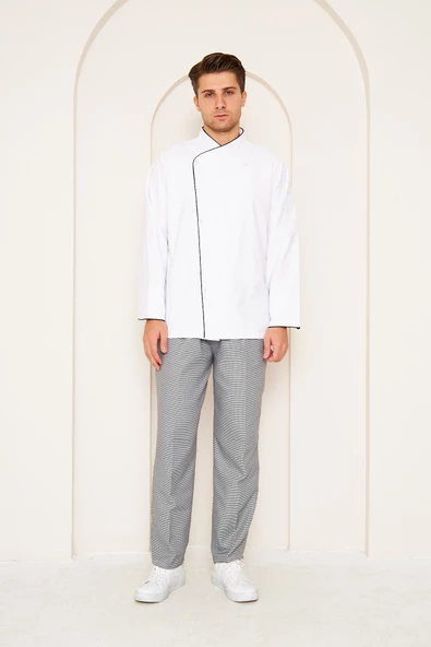 Aşçı Beyaz Ceket Beyaz Siyah Detaylı - 2