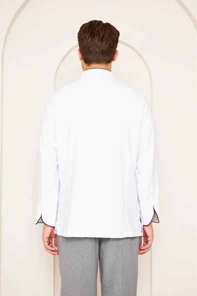 Aşçı Beyaz Ceket Beyaz Siyah Detaylı - 8