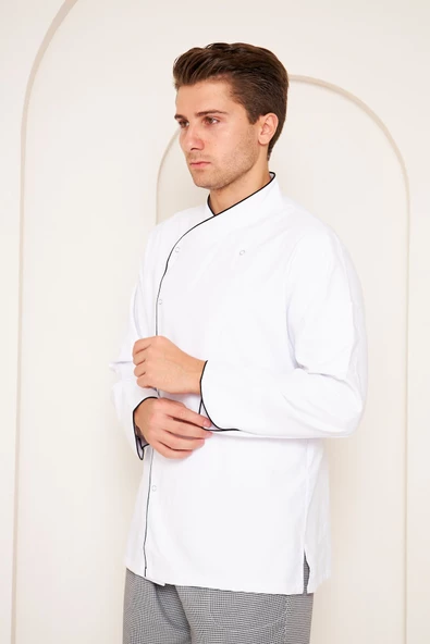 Aşçı Beyaz Ceket Beyaz Siyah Detaylı - 6