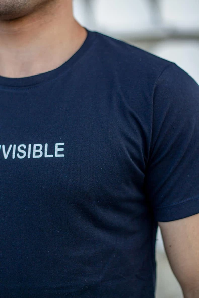 Erkek Lacivert Invisible Yazı Baskılı Basic Kısa Kollu Bisiklet Yaka Tişört 20ETSHYUNZ - 6
