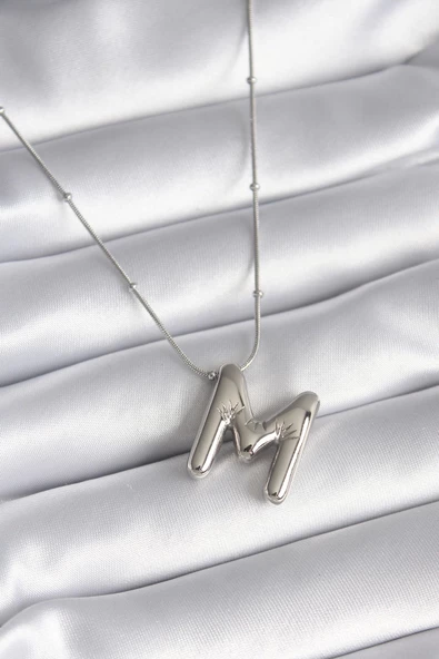 MuI MuI 316L Çelik Gümüş Renk Bubble "M" Harf Model Kadın Kolye
