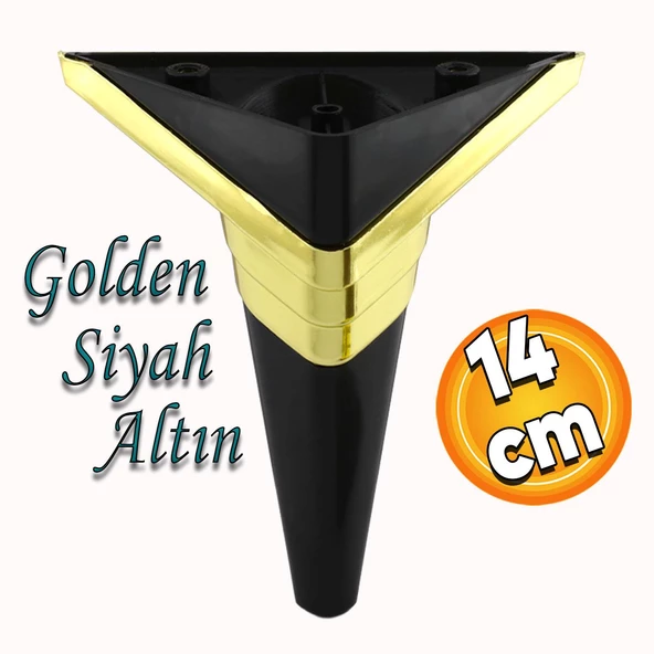 Golden Köşe Lüks Mobilya Kanepe Sehpa TV Ünitesi Koltuk Ayağı Baza Ayakları Siyah Altın 14 cm