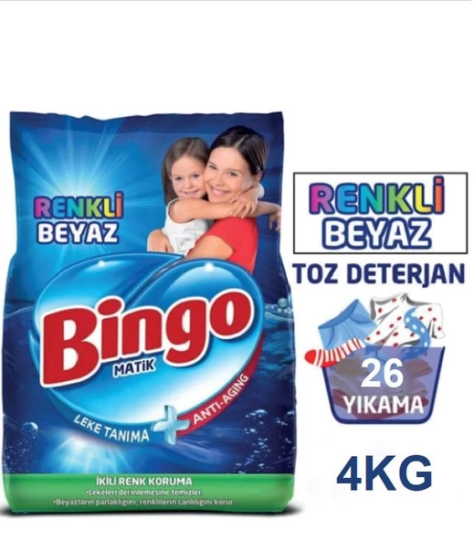 Bingo Matik Renkli Beyaz 4 kg Beyazlar ve Renkliler için Toz Çamaşır Deterjanı