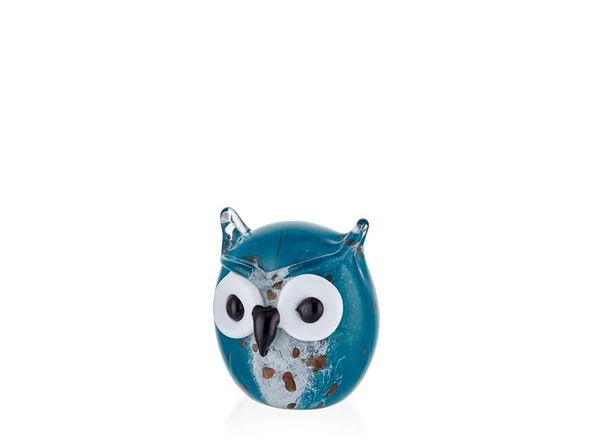 Lamedore Owl Blue Glass Decor 8x8x10 Cm ürün görseli