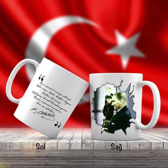 Gülümseyen Atatürk - Küçük Kız çocuğu - Atatürk'ün Sözleri -Kupa Bardak