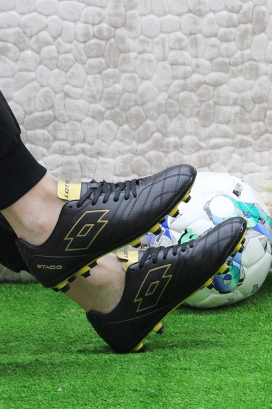 Lotto Stadıo FG Siyah Altın Orijinal Ürün Çim Saha Halı Saha Krampon Futbol Ayakkabı - 5