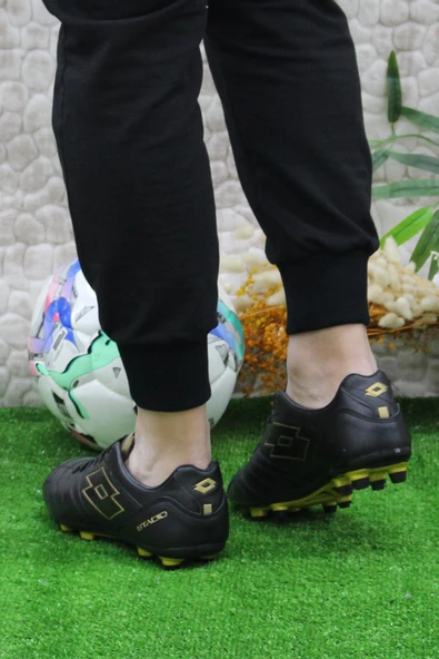 Lotto Stadıo FG Siyah Altın Orijinal Ürün Çim Saha Halı Saha Krampon Futbol Ayakkabı - 4