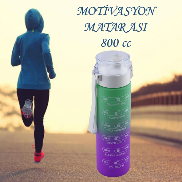 Su Matara Suluk Motivasyon Matarası Pipetsiz Su Şişesi Sporcu Suluğu Çift Renk Sızdırmaz 800 cc(Evelyn) ürün görseli 1