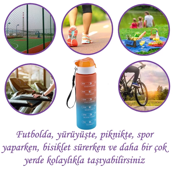 Su Matara Suluk Motivasyon Matarası Pipetsiz Su Şişesi Sporcu Suluğu Çift Renk Sızdırmaz 800 cc (Montaıgne) - 2