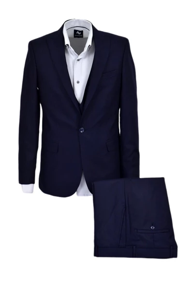 Erkek Lacivert Armürlü Silim Fit Takım Elbise BGL-ST03494 - Resim 2