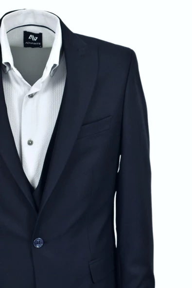 Erkek Lacivert Armürlü Silim Fit Takım Elbise BGL-ST03494 - Resim 3