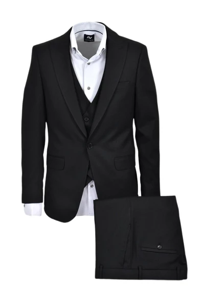 Erkek Siyah Silim Fit Takım Elbise BGL-ST03493 - Resim 2