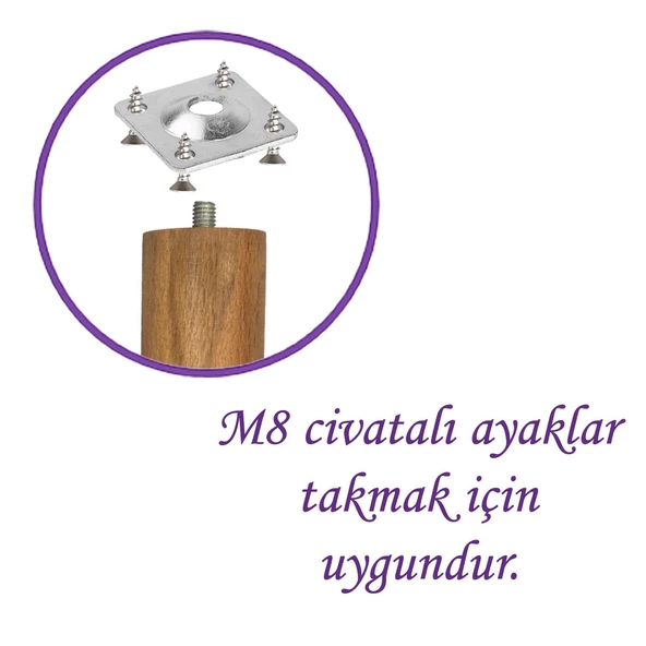 Mobilya Baza Koltuk Zigon Sehpa Ayağı Metal Bağlantı Aparatı Düz Ayak Tabanı M8 Civatalı (8 Adet) - 5