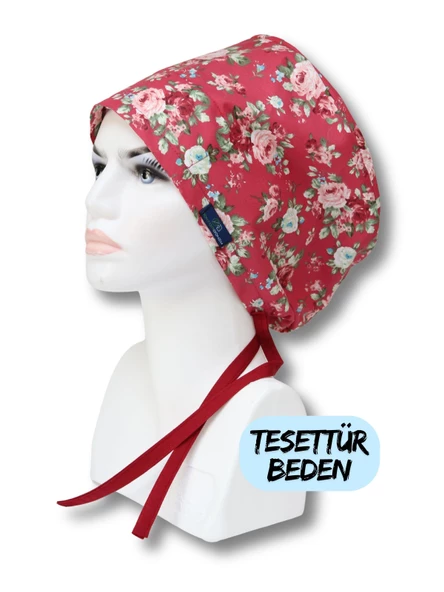 Tesettür Beden Kırmızı Güller Cerrahi Bone Doktor Hemşire Sağlıkçı Hastane Bonesi