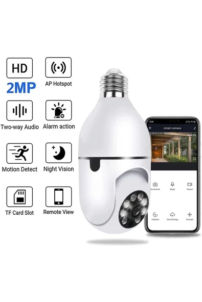 Wifi 360 Panoramik Ampul Kamera Güvenlik Kamerası Çift Wifi 360 Derece Gece Görüşlü - 2
