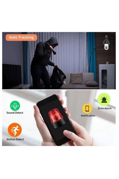 Wifi 360 Panoramik Ampul Kamera Güvenlik Kamerası Çift Wifi 360 Derece Gece Görüşlü - 3
