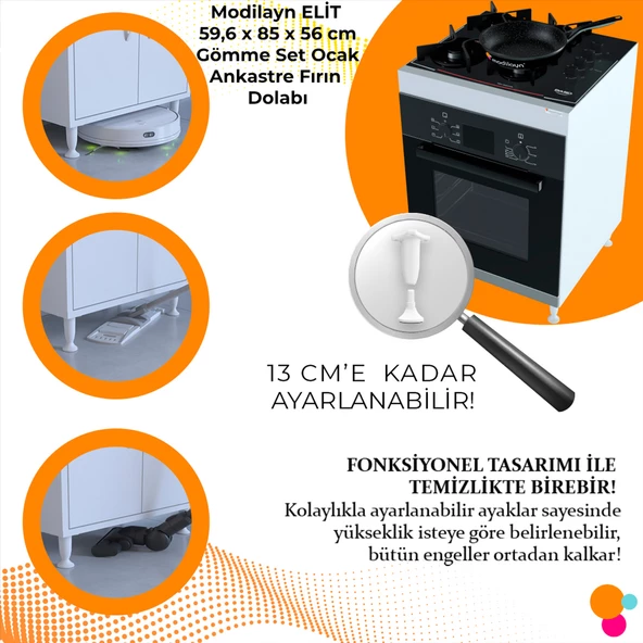 Modilayn ELİT 59,6 x 85 x 56 cm Gömme Ankastre Ocak Ve Fırın Bölmeli Mutfak Dolabı - Resim 5