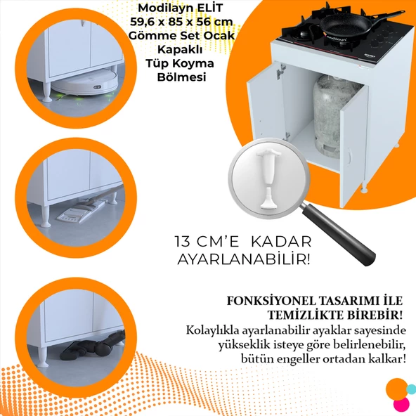Modilayn ELİT 59,6 x 85 x 56 cm Gömme Ocak Ve Tüp Bölmeli Mutfak Dolabı - 5