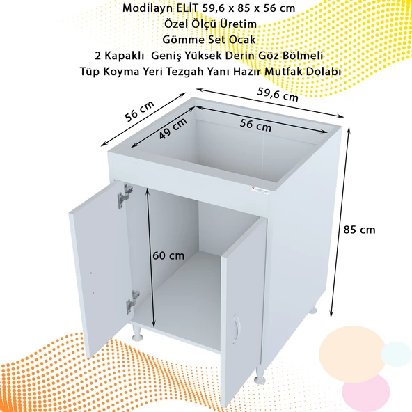 Modilayn ELİT 59,6 x 85 x 56 cm Gömme Ocak Ve Tüp Bölmeli Mutfak Dolabı - 2