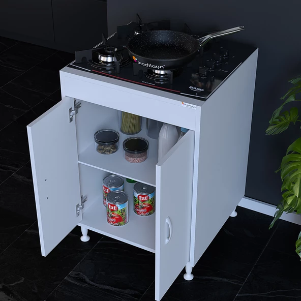 Modilayn ELİT 59,6 x 85 x 56 cm Gömme Ankastre Ocak ve Çift Raflı Mutfak Dolabı