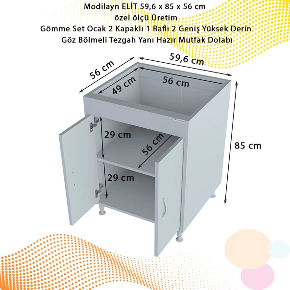 Modilayn ELİT 59,6 x 85 x 56 cm Gömme Ankastre Ocak ve Çift Raflı Mutfak Dolabı - 2