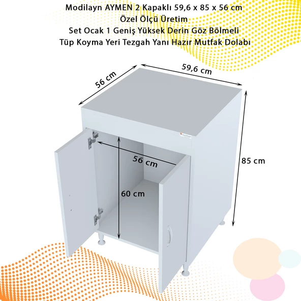 Modilayn AYMEN 59,6 x 85 x 56 cm Set üstü Ocak Ve Çok Amaçlı Mutfak Dolabı - 4