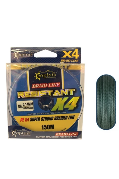 Captain Resistant PE 4 Kat Spin İp Misina 150mt Yeşil 0,08mm