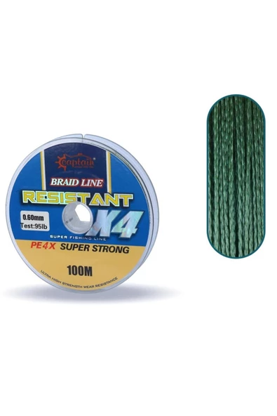 Captain Resistant PE 4 Kat İp Misina 100mt Yeşil 0,10mm