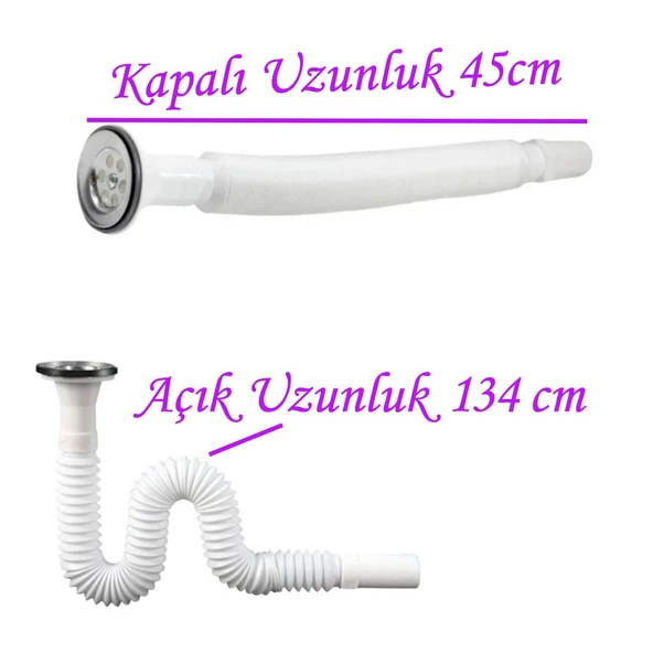 Körüklü Lavabo Hortumu Sifonu Pis Su Gider Borusu 45-134 Cm - 2
