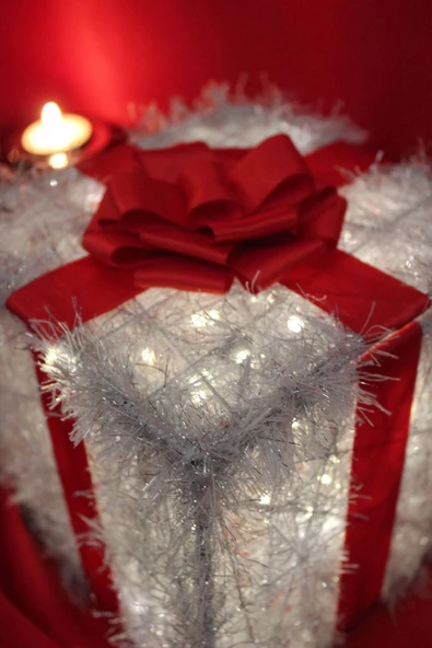 Yılbaşı Ağacı Noel Led Işıklı Hediye Kutusu Paketi Yılbaşı Kırmızı - 3