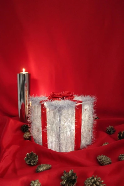 Yılbaşı Ağacı Noel Led Işıklı Hediye Kutusu Paketi Yılbaşı Kırmızı - 5