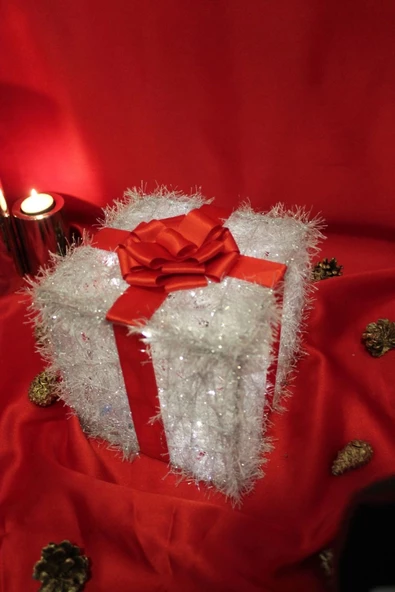 Yılbaşı Ağacı Noel Led Işıklı Hediye Kutusu Paketi Yılbaşı Kırmızı - 4