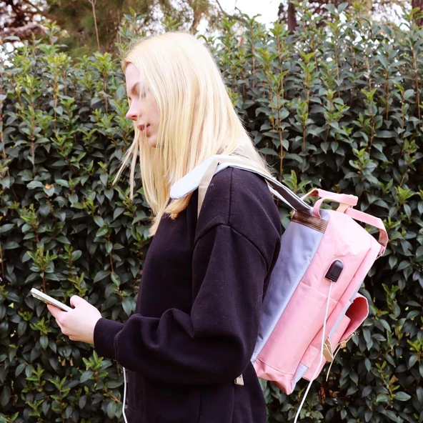 Biggdesign Cats USB Girişli Sırt Çantası Pembe - Resim 8