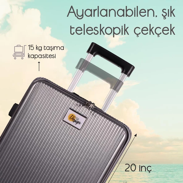 Biggdesign Moods Up Kabin Boy Valiz, Laptop Bölmeli, Bardaklık ve USB Girişli, 360° Tekerlek,TSA Kilit, Gümüş - 4