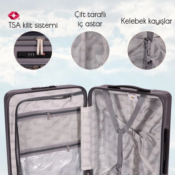 Biggdesign Moods Up Kabin Boy Valiz, Laptop Bölmeli, Bardaklık ve USB Girişli, 360° Tekerlek,TSA Kilit, Gümüş - 5