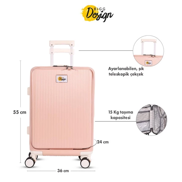 Biggdesign Moods Up Ön Bölmeli, Bardaklık ve USB Girişli Kabin Boy Valiz 20" Pembe - 4