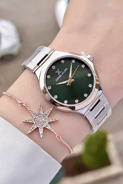 Daniel Klein DKISTE1040Kadranı Yeşil Rose Gümüş Renk Hediye Paketli Kadın Kol Saati ve Bileklik - Resim 4