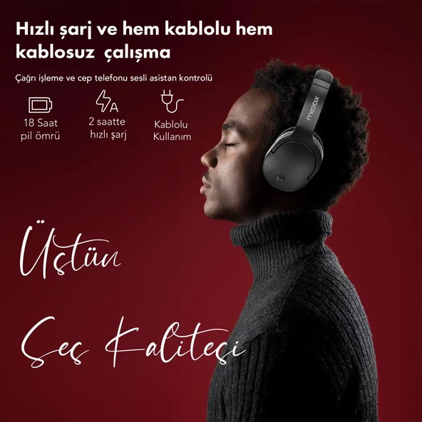 Moodix KO23BT1100W Bluetooth Kulaküstü Kulaklık Beyaz - 12