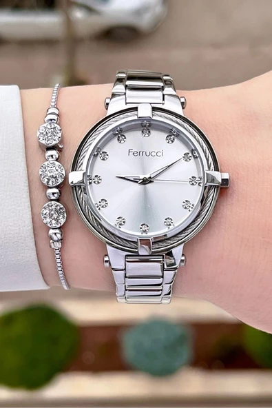 Ferrucci FCISTE273 Gümüş Renk Hediye Paketli Kadın Kol Saati ve Bileklik - 3