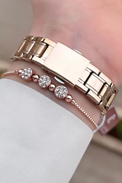 Ferrucci FCISTE271 Rose Renk Hediye Paketli Kadın Kol Saati ve Bileklik - Resim 5