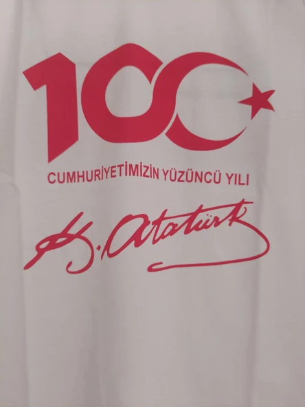 MODAVALS 23 NİSAN 19 MAYIS 30 AĞUSTOS 29 EKİM 10 KASIM OKUL GÖSTERİ UNISEX GARSON BOY 100. YIL ATATÜRK İMZA BASKILI KISA KOL TSHIRT - BEYAZ - 3