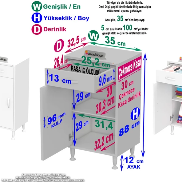 Modilayn SLİM EMİR 35x88x32,5 cm cm Tek Çekmeceli Kapaklı Komidin, Cihaz Koyma sehpası, Setup Masası - 4