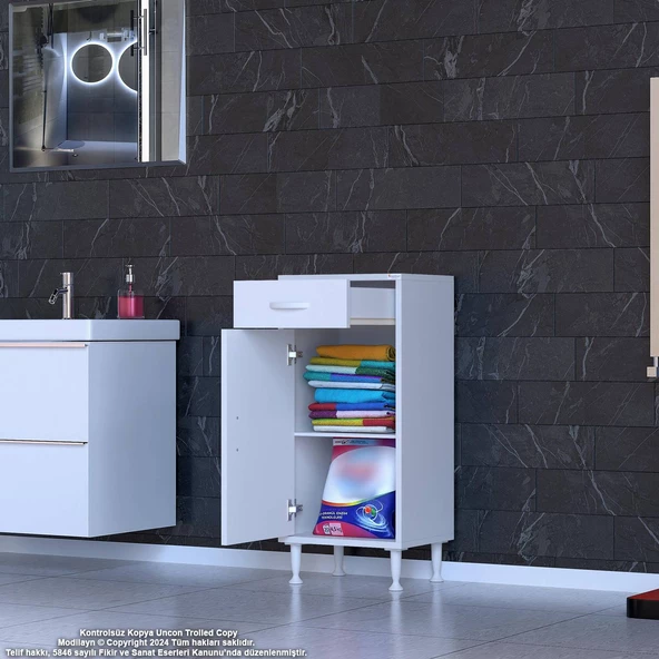 Modilayn SLİM EMİR 35x88x32,5 cm cm Tek Çekmeceli Kapaklı Komidin, Cihaz Koyma sehpası, Setup Masası - 3