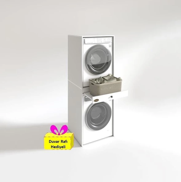 Kenzlife çamaşır-kurutma makinesi dolabı avi senna byz 187*070*60 çekmeceli + tekli duvar rafı hediye